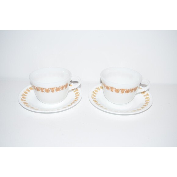 Vtg 70's Corelle Corning Livingware Butterfly Gold Coffee Tea Cups Mug & saucers - Picture 9 of 9